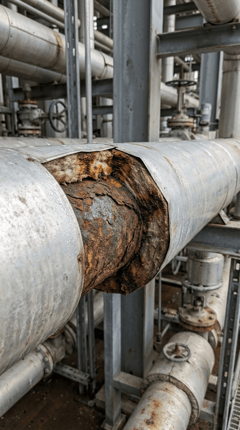 Cool Touch insulative coating applied to industrial pipes